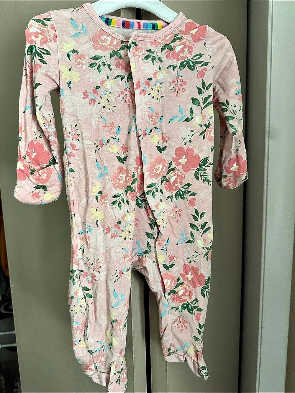 magnetic me Floral Footie Pink & Green Baby Newborn size